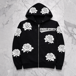 Top Quality Custom Puff Printing <b>Hoodie</b> Zip-Up <b>Black</b> <b>Hoodie</b> OEM Sportswear Manufacturer White Gladiola Flowers Design Hoodies - Product Image 5