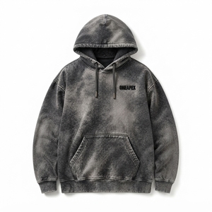 Sweat-shirt à capuche personnalisé gris délavé avec logo brodé pour homme, style vintage streetwear - Product Image 1