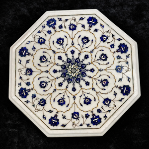 Luxury White Marble Inlay Table <b>Top</b> Octagonal Pietra Dura Floral Design Table for Home Decor - Product Image 1