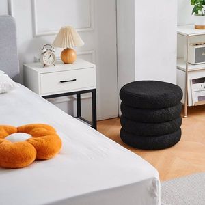Sgabello Moderno Rotondo in Sherpa con Vassoio Ribaltabile, Sedia Imbottita per Trucco, Pouf Contenitore per Arredamento Casa - Product Image 6
