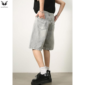 Pantalones Cortos de Mezclilla Casuales para Hombre, Estilo Moderno, Corte Recto, Verano, Hip Hop, Streetwear, Ecológicos, Transpirables, Lavado Claro, Ajuste Holgado - Product Image 4