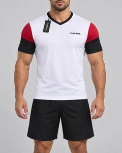 Maillot de football pour hommes, bleu et jaune, impression par sublimation, col en V, manches longues, polyester respirant, pour adolescents et adultes - Product Image 1