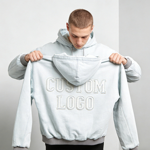 Sudaderas con Capucha para Hombre, Color Azul Grisáceo Claro, a la Moda, con Logotipo Personalizado Bordado con Pedrería, 100% Algodón Felpa, Invierno, Ecológicas, Casuales - Product Image 5