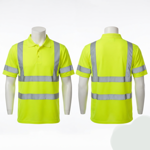 Chemise de travail haute visibilité en coton/fibre de bambou 220g, couleur lime, avec bande réfléchissante, logo personnalisé, séchage rapide, respirante, uniforme - Product Image 1