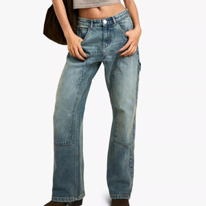 Jeans de Mezclilla de Pierna Ancha para Mujer, Diseño Moderno, Cierre de Cremallera, Calidad Premium, Precio Económico de Exportación - Product Image 1