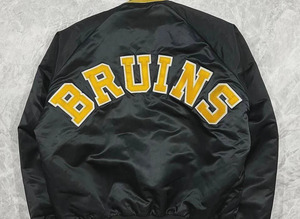 Chaqueta Varsity de Satén de los Boston Bruins para Hombre, Negra y Amarilla, con Logotipo Bordado, Cuello Camisero, Ropa Casual de Otoño - Product Image 5