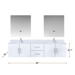 Glossy White 80 In. Double <b>Bath</b> Vanity with 22 In. Cultured Marble Top 30 In. LED <b>Mirrors</b> Faucet Set 22 In. W X 22 In. D - Product Image 6