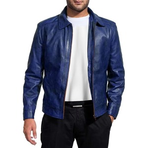 New Style Men's <b>Winter</b> <b>Leather</b> <b>Jacket</b> Customized Logo High Quality Streetwear Blue Color Zipper <b>Leather</b> Avirex <b>Jackets</b> for Men - Product Image 2