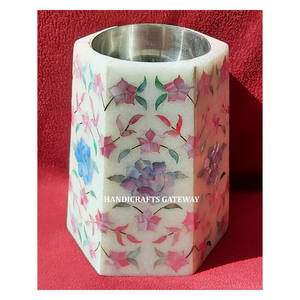 Brûleur à Bakhoor en marbre blanc naturel avec incrustation de nacre bleue, design floral fait main, forme carrée, à utiliser pour la décoration de la maison et du bureau - Product Image 4