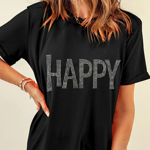 Fashion Rhinestone T-Shirts Custom Women Fitness Fashion Cotton Street Wear in Solid Color Breathable Women's Rhinestone T-Shirt - Product Image 5