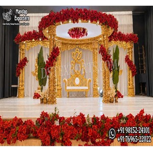 Mandap Triveni tallado en oro de gran tamaño para bodas hindúes. Compre un mandap exclusivo de estilo gujarati para grandes eventos. El último mandap para bodas. - Product Image 1