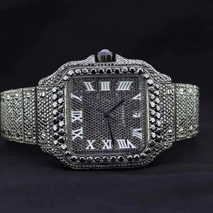 นาฬิกาข้อมือแฟชั่นแบบกลไกสำหรับทุกเพศ รุ่น Product Full Black Iced Moissanite ประดับเพชรทรงสี่เหลี่ยม ตัวเรือนทอง สายสแตนเลส หน้าปัดกระจก ขนาด 41 มม. - Product Image 1