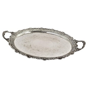 Bandeja Decorativa Ovalada Plateada de Alta Calidad, Diseño Tradicional, Artesanía en Metal, Pieza Única - Product Image 5
