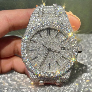 Montre personnalisée en diamant moissanite bicolore |   Montre automatique 41 mm sertie de pierres |   Bijoux en Moissanite VVS1 Premium - Product Image 6
