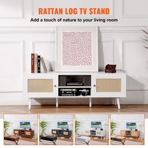 Moderno Boho da 65 pollici porta TV In Rattan bianco per centro intrattenimento da salotto Console multimediale con porta USB integrata - Product Image 3