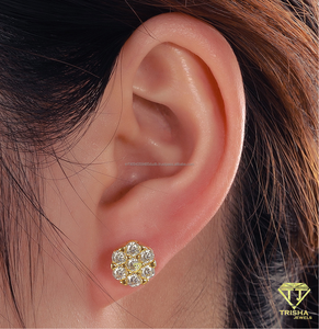 Lab Grown Diamond 925 <b>Sterling</b> <b>Silver</b> <b>Stud</b> Jewelry Gold Tone Elegant Brilliant Earrings For Women Wholesale Fashion - Product Image 2