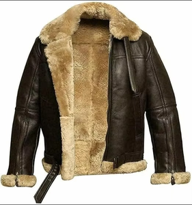 Wholesale Men’s Sheepskin <b>Shearling</b> Pilot <b>Jacket</b>, Fur Leather Winter <b>Jacket</b> with Zipper, Custom OEM Service - Product Image 3