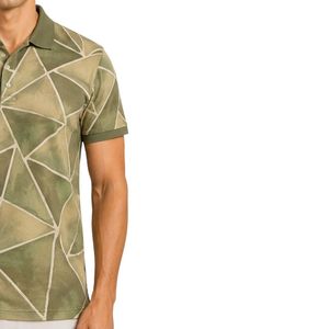 Custom Olive Green And <b>Khaki</b> Geometric Print Custom <b>Men</b> <b>Polo</b> <b>Shirt</b> Short Sleeve Casual Golf Wear OEM Private Label Breathable - Product Image 4