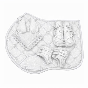 Ensemble de 4 tapis de selle d'équitation personnalisables en tissu durable, fournitures équestres de qualité supérieure, entièrement blancs avec paillettes - Product Image 1