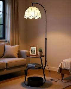 3 Shelve Lamp Wholesale Modern Arc Floor Lamp Manufacturer Built-in Side <b>Table</b> Storage Shelf standing lamp OEM ODM <b>Space</b>-<b>Saving</b> - Product Image 4