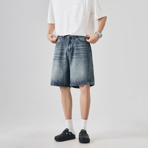 Shorts en jean délavé vintage pour hommes et femmes, coupe ample, style streetwear décontracté, été, jambe large, unisexe - Product Image 4