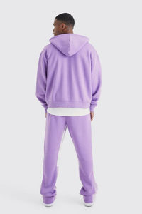 Conjunto de chándal morado para hombre con sudadera con capucha y cremallera completa, gráfico numérico bordado, pantalones jogger de algodón y forro polar, estilo urbano. - Product Image 5