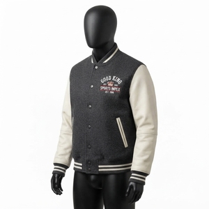 High Street <b>Leather</b> Sleeves Letterman Varsity Breathable Winter <b>Long</b> Sleeves Baseball <b>Jacket</b> for Men - Product Image 4