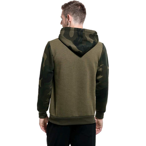 Sweat-shirt à capuche vert olive avec manches camouflage et poche avant, coupe classique, style décontracté, vêtement d'automne - Product Image 5