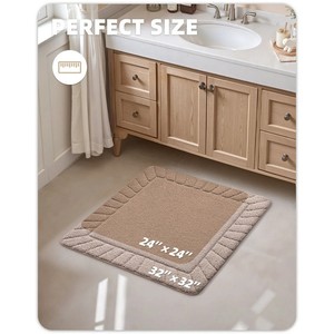 Tapis de bain carré en coton, couleur unie, tufté, avec dos antidérapant en caoutchouc, pour usage domestique - Product Image 2