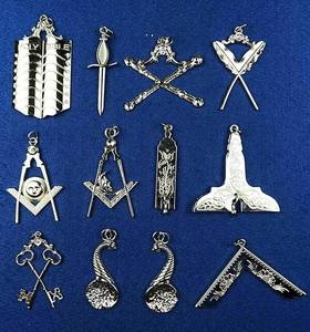 Juego de 12 Joyas para Collar de Oficial de Logia Azul Masónica (Plata), talla única, ancho del artículo 6 pulgadas, tipo de metal Plata - Product Image 1