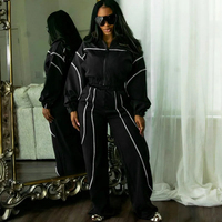 Ensemble de survêtement 2 pièces grande taille pour femme : veste zippée et pantalon de jogging, décontracté, sport, entraînement, manches longues, tissu à mémoire de forme