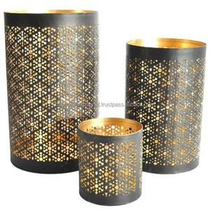 Round Iron Votive <b>Candle</b> <b>Holder</b> Set Of 3 Pcs With Inside Gold And Outside <b>Black</b> Powder Coating Finished For Home Decor - Product Image 3