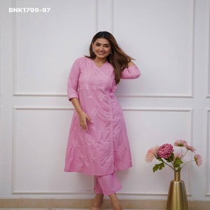 New Arrival Cotton 60*60 with Chickankari Thread work Angrakha <b>Kurti</b>-Pant Collection Woman Fashion Exporter Indian Supplier - Product Image 1