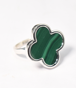 Natural Malachite four Leaf Clover <b>Ring</b> in 92.5 Sterling Silver Unique <b>Crystal</b> <b>Ring</b> Gift For Her - Product Image 4