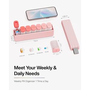 Grande Organizzatore Settimanale di Pillole per 7 Giorni, Portapillole da Viaggio per 1 Dose al Giorno, Contenitore per Medicinali e Vitamine - Product Image 2