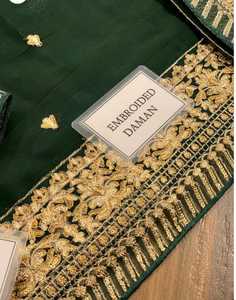 Robe de soirée 3 pièces en mousseline brodée de couleur verte pour femmes, de qualité supérieure, personnalisable, à prix réduit et faible quantité minimum de commande. - Product Image 2