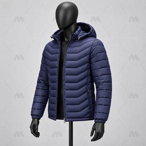 Chaqueta Acolchada con Capucha para Hombre, Cuello Alto, 100% Nailon, Tela de Lona, Color Liso, Ligera, Transpirable, Rellena de Algodón, Cierre Frontal con Cremallera - Product Image 4