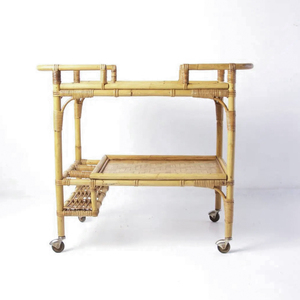 Carrito de champán de caña natural con ruedas, carrito de bar de ratán tejido, precio competitivo, carritos para comida y vino - Product Image 5