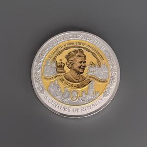Vente en gros d'usine, pièce commémorative plaquée or à <span class=keywords><strong>deux</strong></span> tons personnalisée, Queen <span class=keywords><strong>Elizabeth</strong></span> II, 100e anniversaire, objet de collection, souvenir, cadeau - Product Image 3