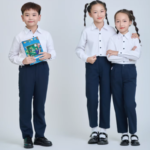 Chemise à manches longues noire à boutons 65% polyester 35% coton popeline tissée unisexe FMF Uniforme scolaire primaire Enfants - Product Image 1
