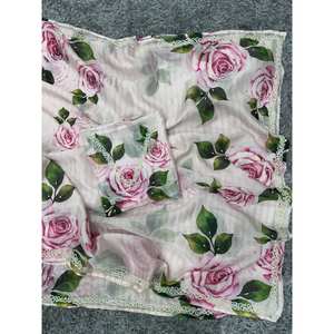 <b>Beautiful</b> Evening Dress Floral Print Saree with Pearl Handwork in Border for Parties - Product Image 2