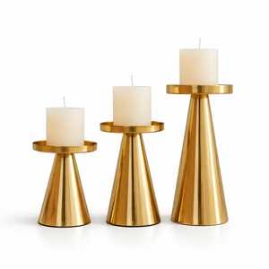 Ensemble de bougeoirs modernes en métal doré, support en laiton pour bougies pilier, pour centre de table, décoration de mariage minimaliste, cadeau de luxe pour l'inauguration d'une maison - Product Image 4