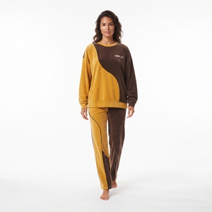 Custom Color Block Women's <b>Velvet</b> <b>Tracksuit</b> Embroidered Crew Neck Sweatshirt Pants Breathable Winter Sportswear - Product Image 3