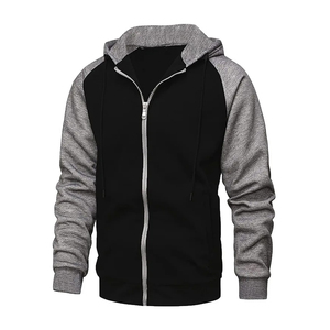 Sweat-shirt à capuche zippé personnalisé pour homme, bicolore gris clair et bleu roi, patchwork, en molleton, vente en gros - Product Image 1