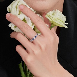 High Quality Custom Blue Stone Diamond Princess Cut Round Shape IGI Certified <b>925</b> Sterling <b>Silver</b> Wedding <b>Rings</b> for Women - Product Image 2