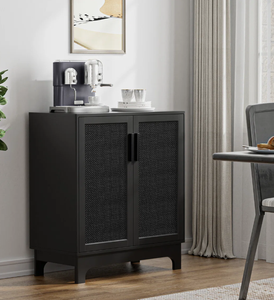 ตู้ไม้สองบานประตูดีไซน์ทันสมัยพร้อมมือจับสีดำ ตู้เก็บของสีดำสวยงามสำหรับตกแต่งห้องนั่งเล่น ห้องนอน และทางเข้าบ้าน - Product Image 5