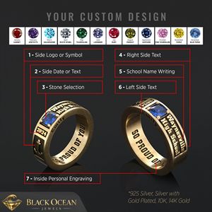 Bague d'École BOJ 036 Personnalisée en Argent et Diamant, Bague de Diplôme Universitaire Unisexe, Cadeau pour Fêtes et Occasions Spéciales, Prix Bas - Product Image 4