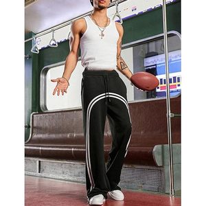 Pantalon de jogging ample et oversize en coton avec logo personnalisé, à rayures latérales, coupe large et empilée, pour hommes, vente en gros, faible MOQ - Product Image 3