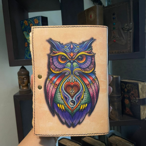 Journal en cuir vintage fait main - Carnet Mandala Hibou imprimé UV avec papier à bords festonnés et reliure cousue, idéal pour offrir - Product Image 2