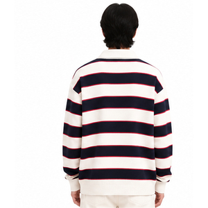 Pull en tricot rayé pour homme, manches longues, coupe classique, fermeture à un bouton, couleurs marine, rouge et blanc, pulls en tricot - Product Image 3